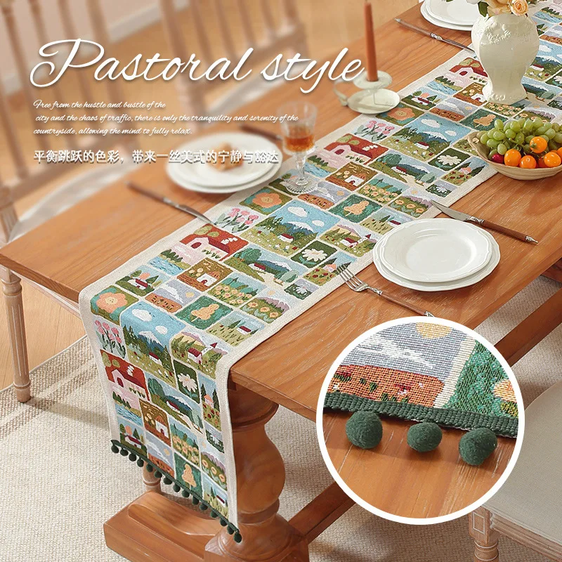 New Countryside Farmhouse-style Table Runner Cotton and Linen Party Decoration Long Tablecloth for Kitchen Dining Table