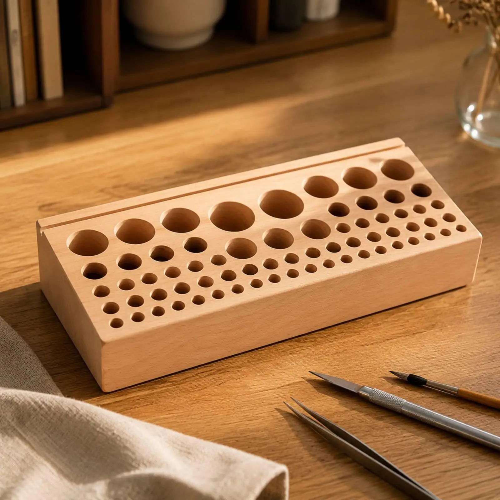 Wooden Craft Storage Rack Pen Organizer Holder for Desk Art Supply Pencil Brush Tool Beechwood Case