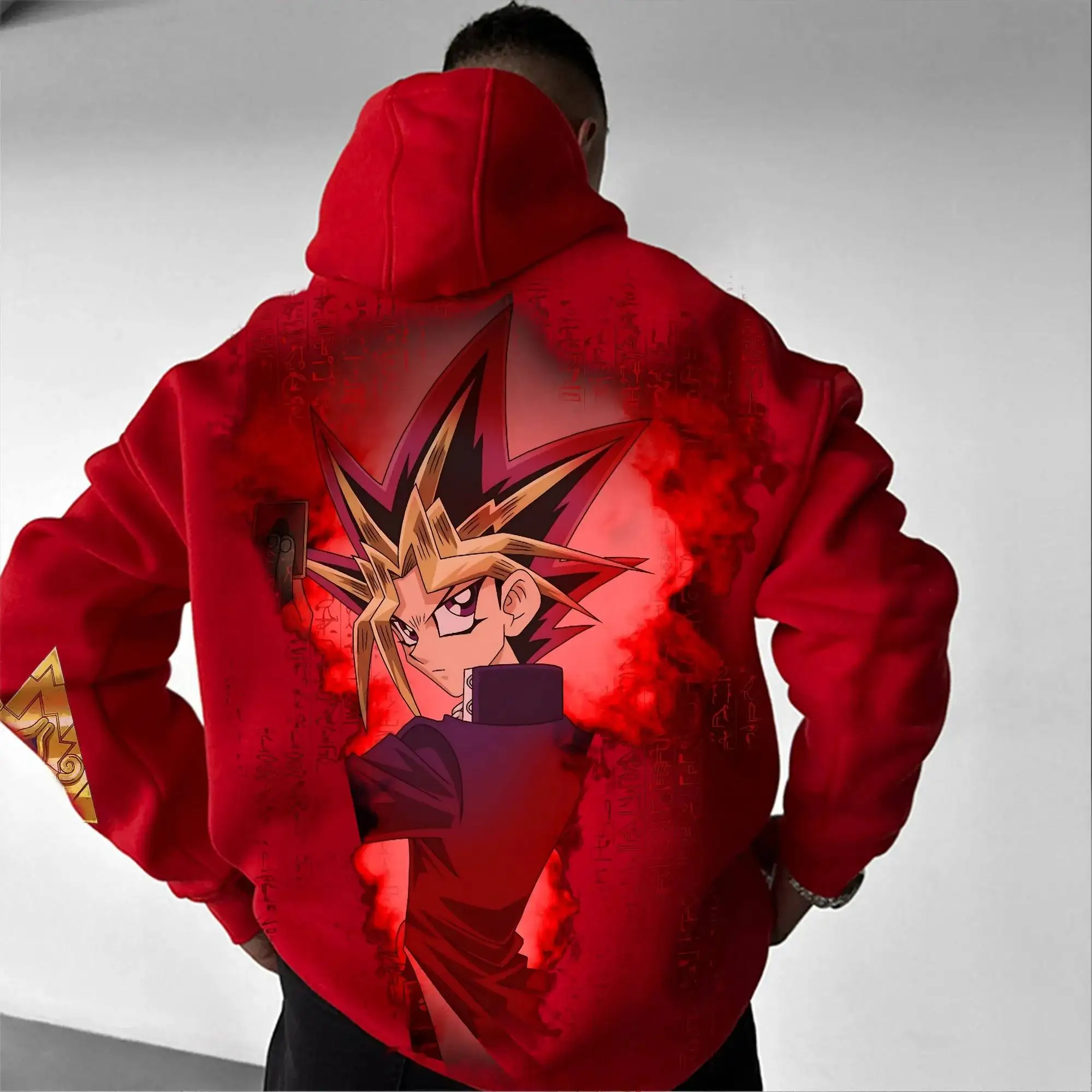 

YuGiOh Mens Pure Cotton Hoodie Japanese Anime Autumn Sweatshirt Kids Clothing Extra Long Sleeve Family Set Loose Hoodie