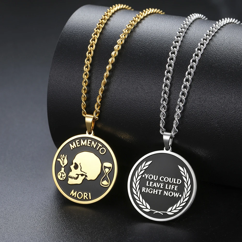 Memento Mori Stoic Anhänger-Halskette für Männer und Frauen, doppelseitig graviert, Edelstahlkette, motivierender Stoizismus-Schmuck, Geschenk