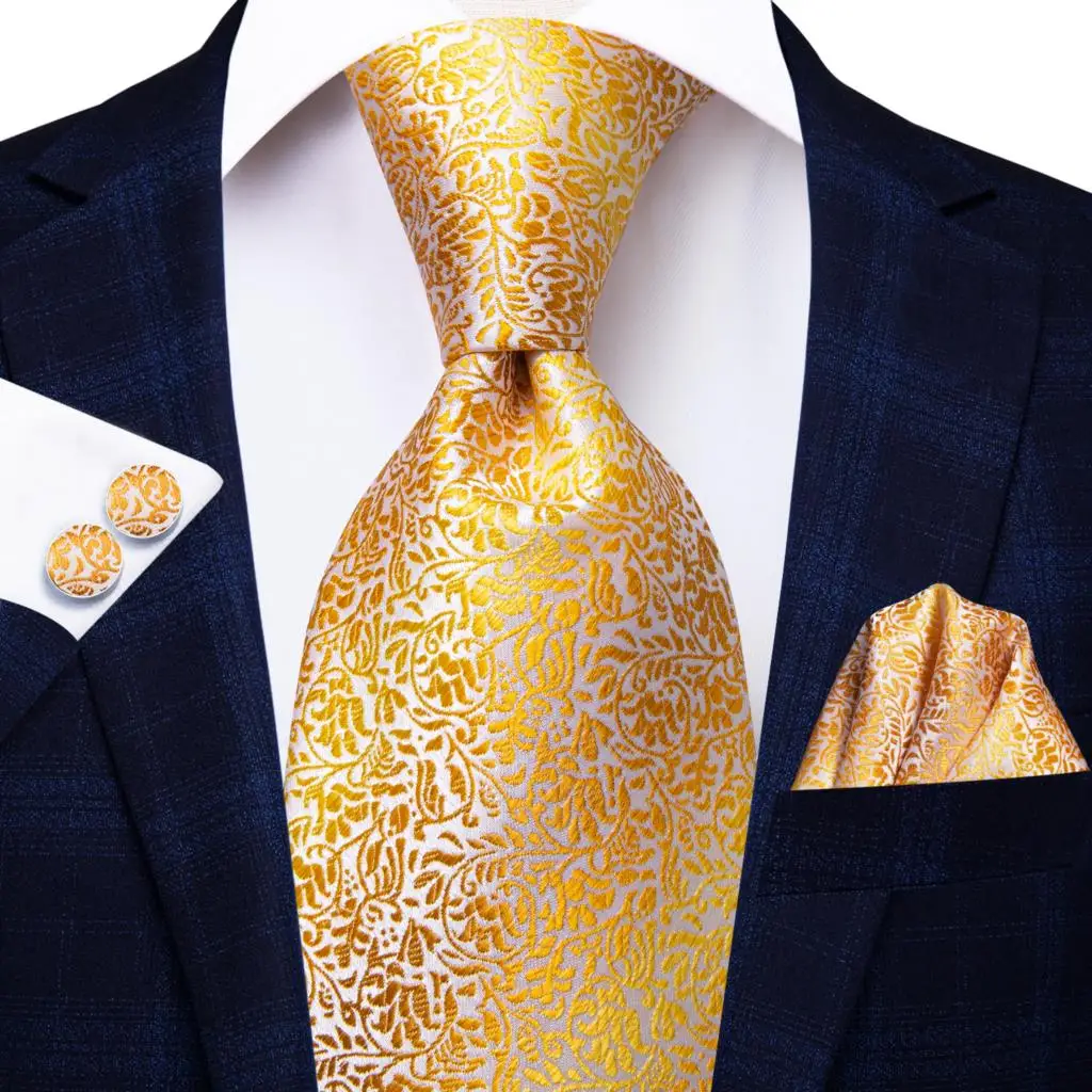 2022 Nuovo Design Oro Giallo Paisley Cravatta di Marca di Moda per Gli Uomini Festa di Nozze Cravatta Handky Gemelli Regalo All'ingrosso Hi-Tie