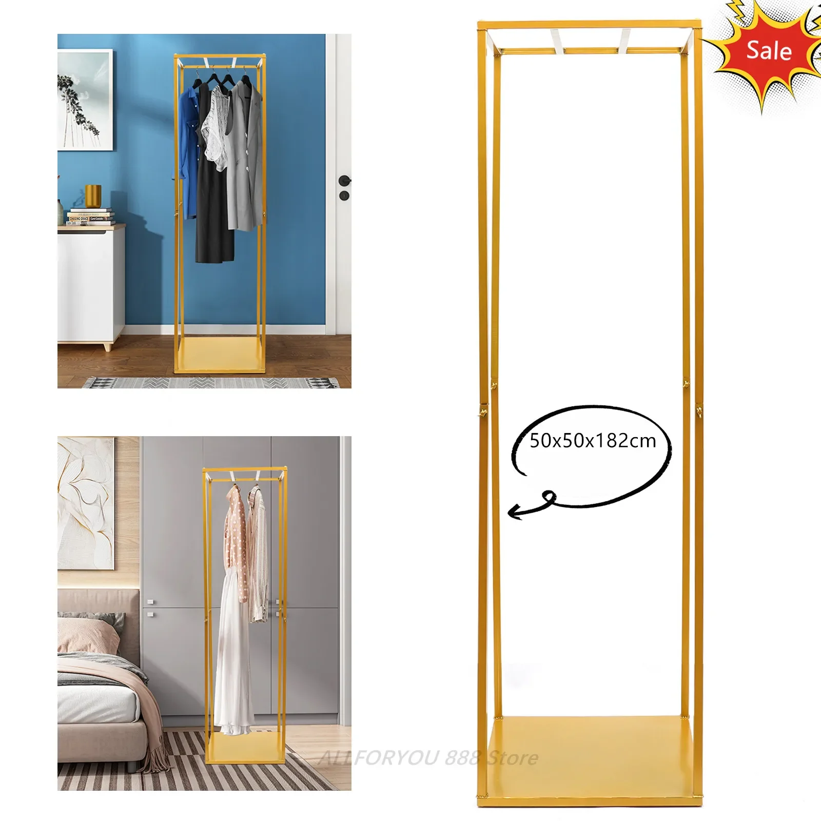 

Clothes Hanger Stand 50x50x182cm Scratch-resistant Gold Metal Storage Shelves Display Rack for Coat Bag Hat Pants