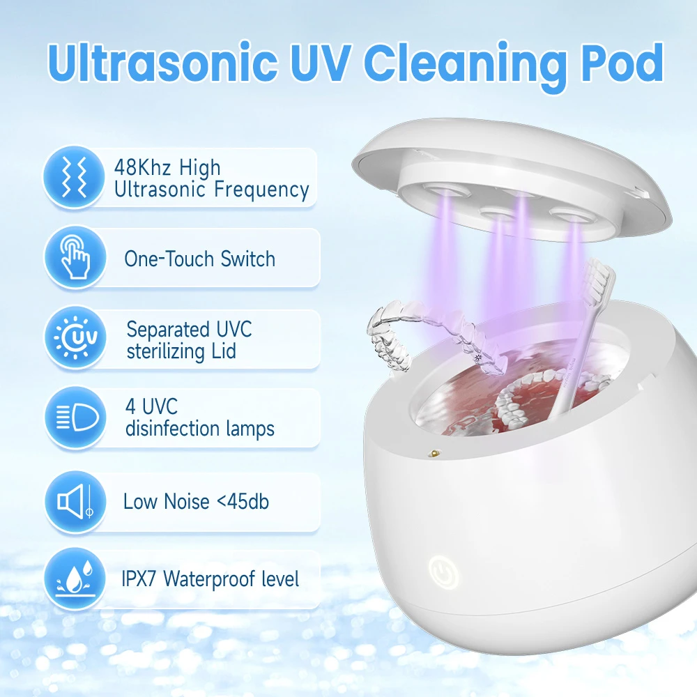 KUNPHY 200ML Ultrasonic Retainer Cleaner with UV Light 48kHz Dental Ultrasonic Retainer Cleaner Machine for Dental Appliances