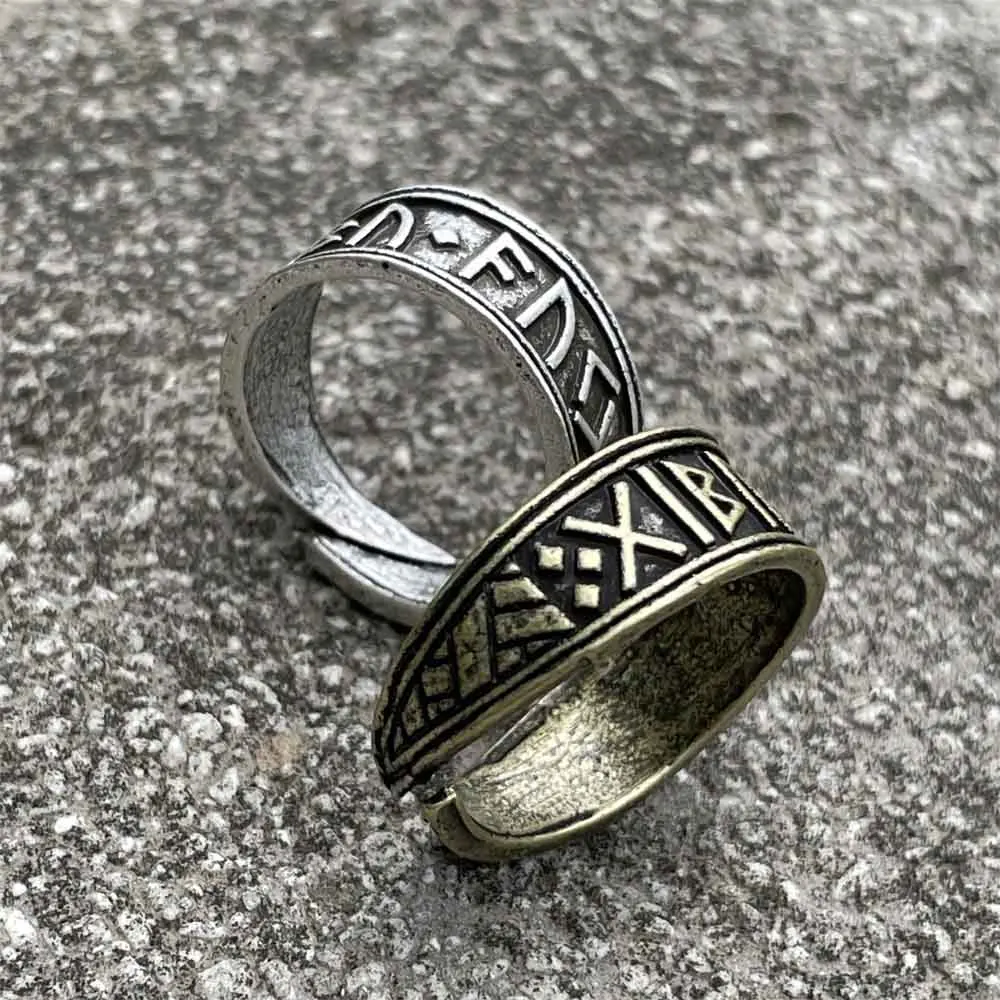 Nostalgia Open Adjustable Viking Steampunk Norse Runes Jewelry Mens Rings