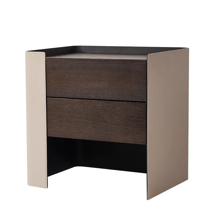 

Italian minimalist bedside table, saddle leather, modern light luxury solid wood