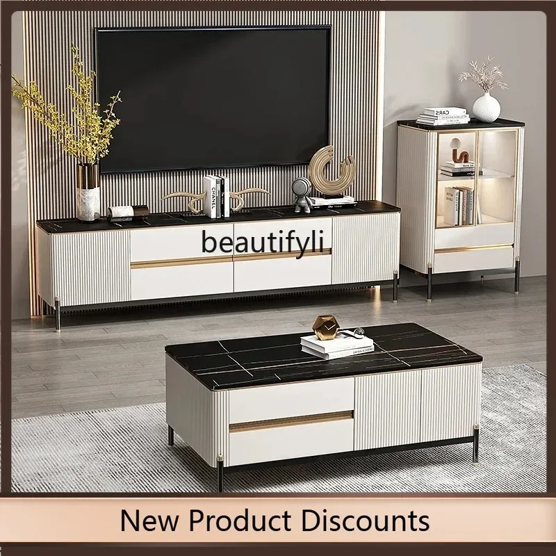 

K185 Wine Cabinet Modern Minimalist Storage High Cabinet Living Room with Induction Lamp Decoration Stone Plate Chest of Drawers