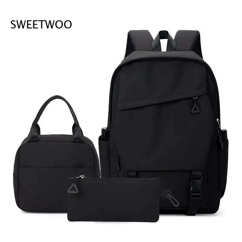 Students 3 In 1 Backpack Combo Set Simple Solid Color Casual Daypack Perfect for Campus Daily Commute Trip and Outdoor