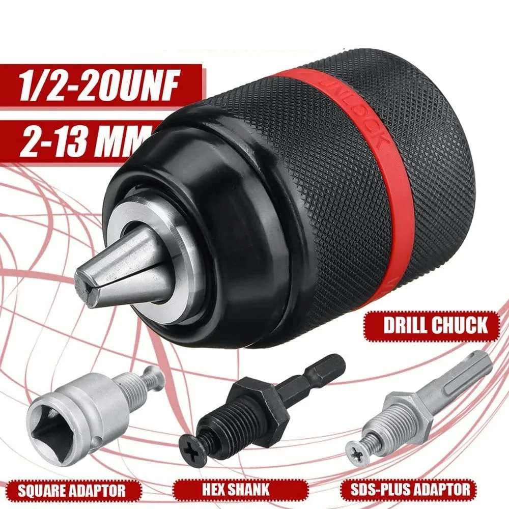 2026 New Keyless Metal Drill Chuck,With Lock,2~13mm Ratchet Self-locking Chuck,1/2-20UNF Thread,for Drill Bit Screwdiver&Sockets
