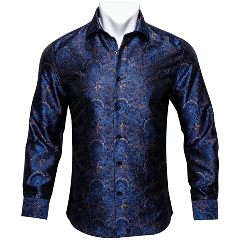 Barry.Wang Luxury Wine Red Paisley 3d Printed Shirts Men Long Sleeve Casual Flower Shirts For Men Slim Fit Dress Shirt tops