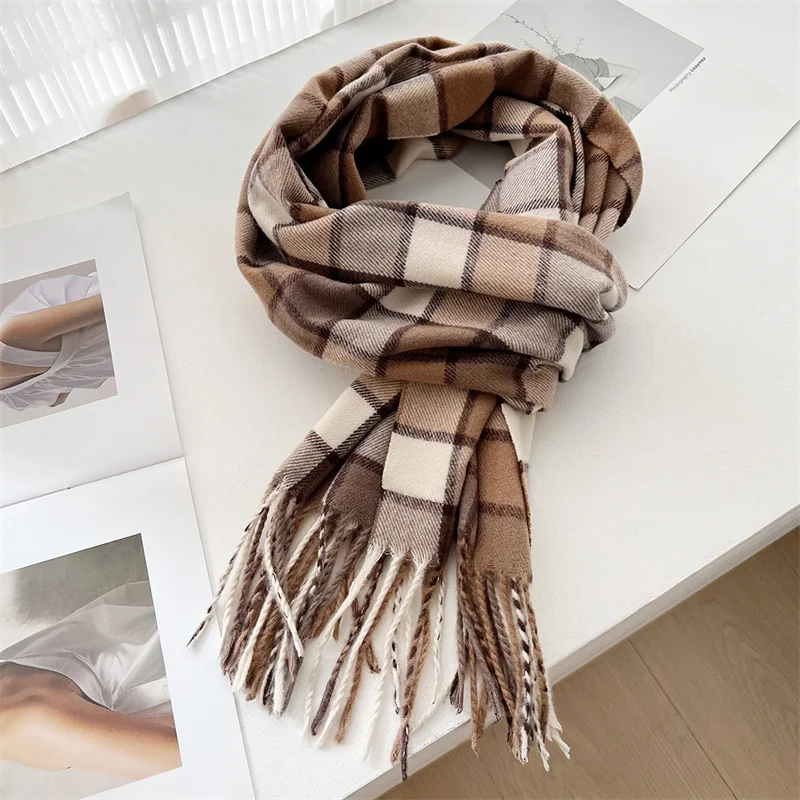 35*200cm Plaid Scarf Women Winter Tassel Travel Warm Long Neckerchief Shawl Lady Cashmere Wrap Pashmina Fashion