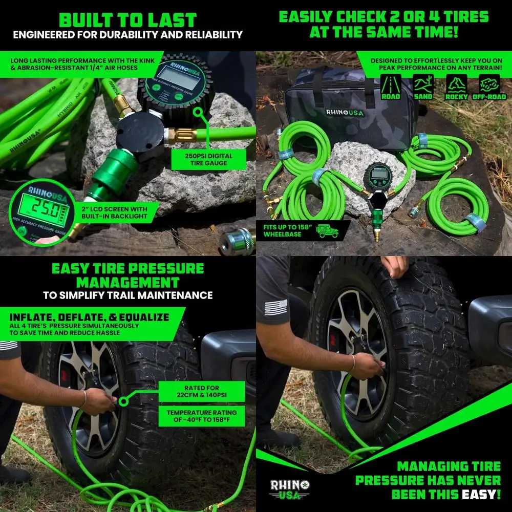 

Ultra-Fast 4-Way Tire Inflator Kit for Various Vehicles, Up to 155 Wheelbase, with Improved Slide Valve Design