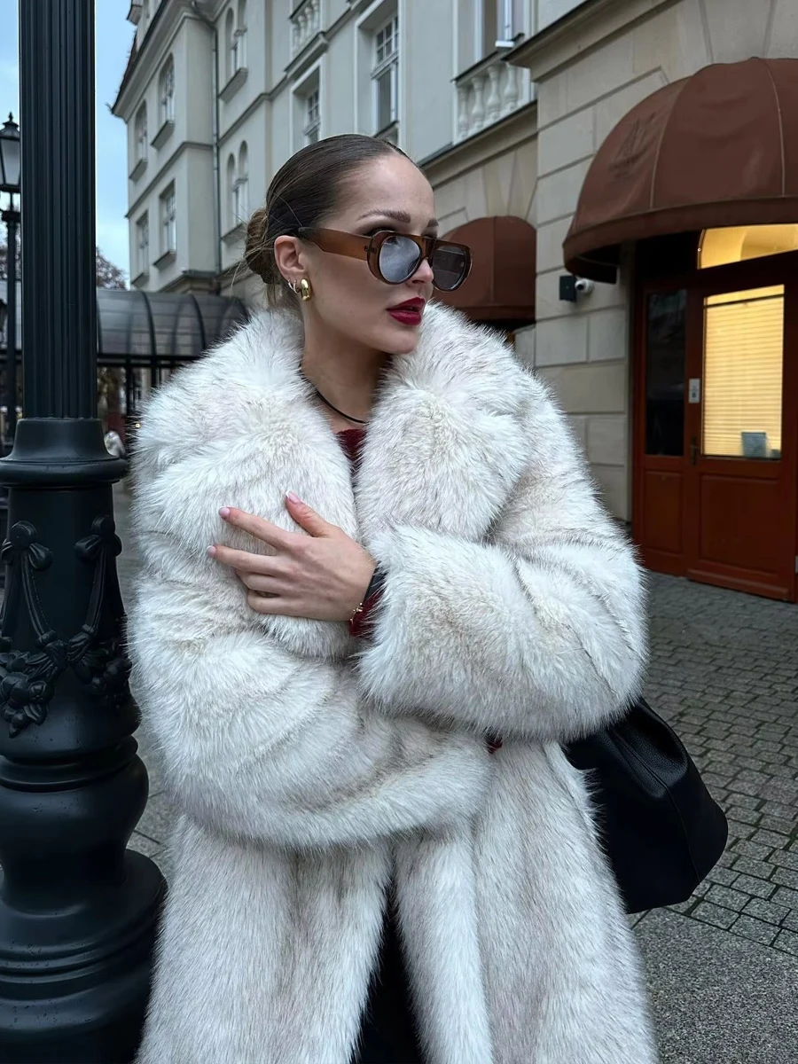 HDHOHR 2026 Winter Elegant Luxury Chic Thick Warm Soft Faux Fox Fur Coat Women Long High Quality Fluffy Fur Jacket Oversized