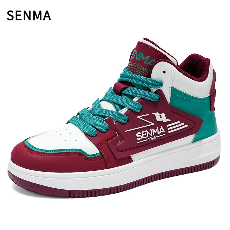 

SENMA Мужские высокие туфли, повседневные туфли для доски, новый стиль 2025, модная универсальная мужская спортивная обувь с цветными блоками, противоскользящая обувь на плоской подошве