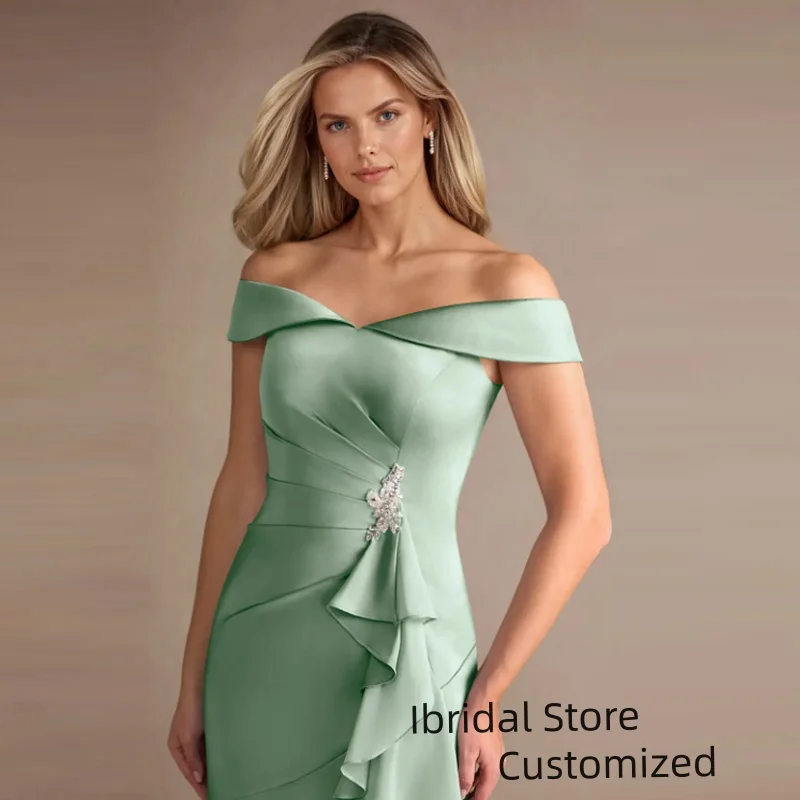 Customized Elegant  Ruffles Mother of the Bride Dress Classic Off the Shoulder High Low Mermaid Chiffon Robes Invitee Mariage