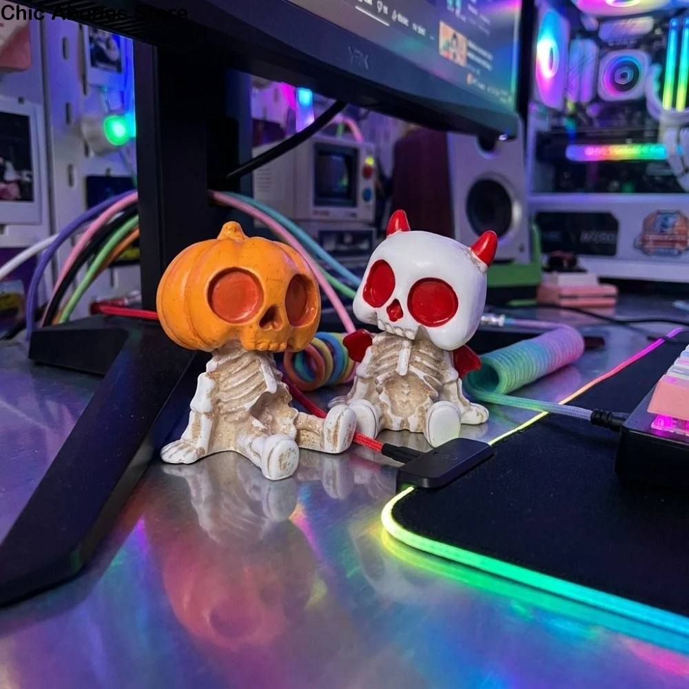 4pcs/set Resin Material Halloween Figurines Cute Design Collectible Skeleton Ornaments Pumpkin Mummy Ghost Lightweight
