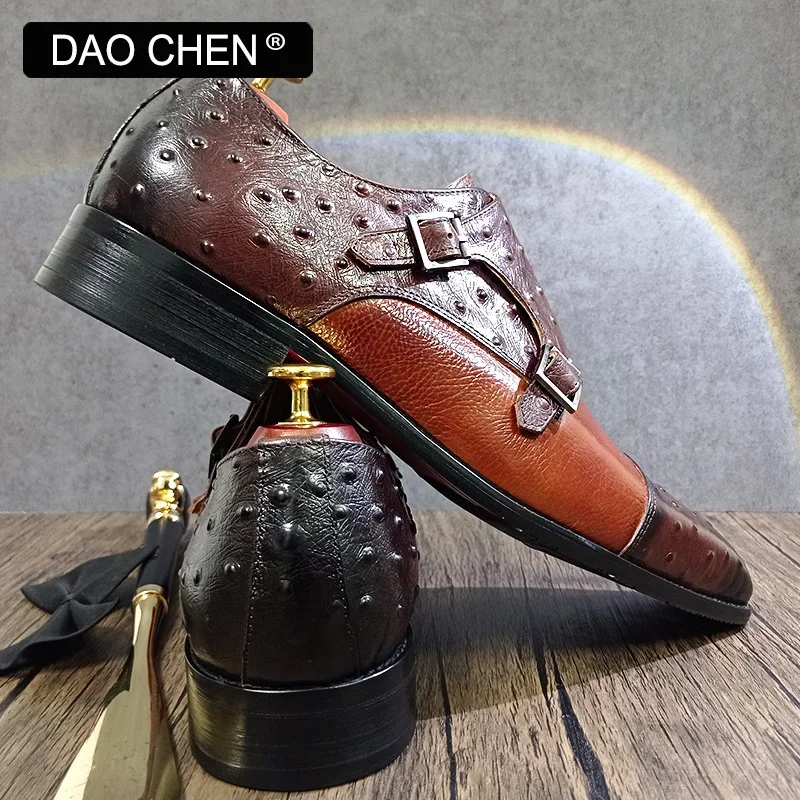 LUXURY GENUINE LEATHER MENS SHOES DOUBLE MONK STRAP MIX COLOR CASUAL DRESS WEDDING BUSINESS FORMAL LOAFERS SHOES FOR MEN