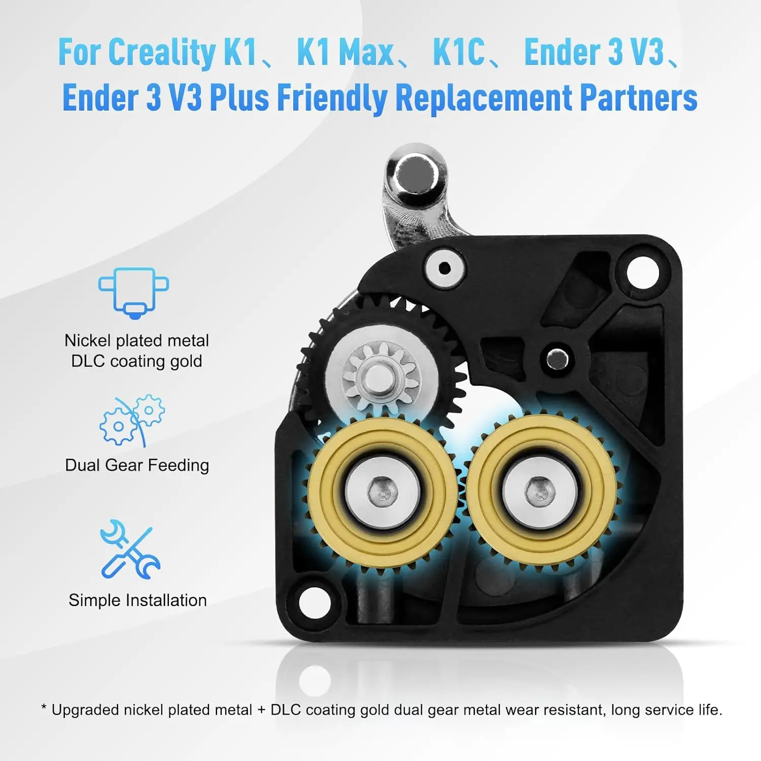  Für Creality K1C Upgrade Extruder-Zahnräder, 2 Stück Motor K1 Max Extruder-Zahnräder-Set, vernickelter gehärteter Stahl für K1/K1 Max-Zahnräder – Detail 5