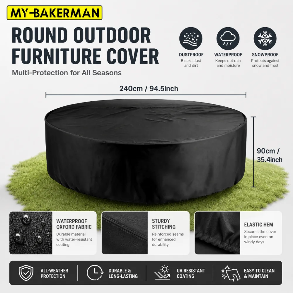 Oxford 210D Outdoor Waterproof Round Furniture Cover Sofa Dining Table Protection Patio Rain and Snow Meal Zhuo Dust Cover