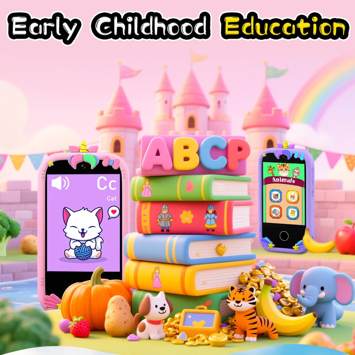 Aggiorna il giocattolo del telefono intelligente per bambini Registrazione video touch da 2,8 pollici Lettore musicale 16 giochi Telefono per bambini con 32G per i regali di compleanno dei bambini