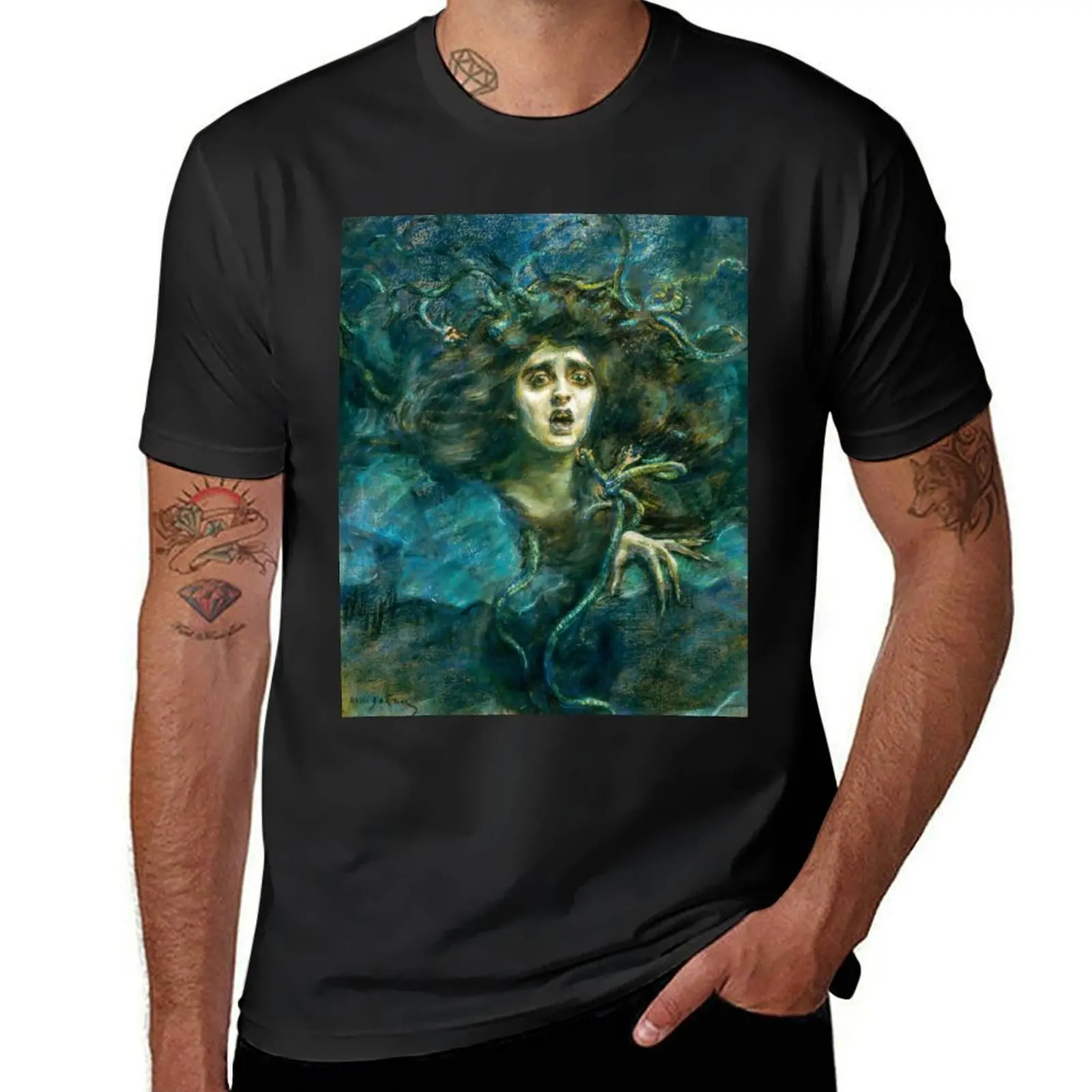 Medusa (Greek Mythology Snake Woman Creature), by Alice Pike Barney T-Shirt plain tops Short sleeve tee men