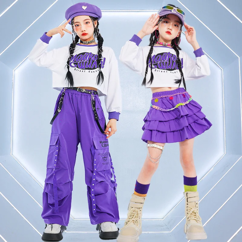 

Girl Hip-hop Tee T-shirt Pants Costume Hiphop Style Kid y2k Streetwear Clothing Dance Suit Child Street Wear Performance Clothes