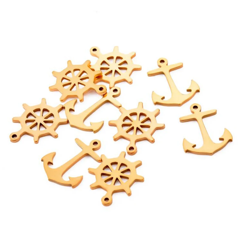 10pcs Stainless Steel Marine Pendant Mini Rudder/Anchor Charms For DIY Supplies Jewelry Making Accessories Crafts Wholesale