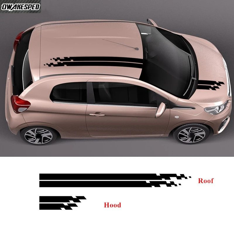 1set For Peugeot 108 Car Body Hood Roof Decor Sticker Racing Lattices Vinyl Decal Sport Stripes Customized Accessories DIY Film