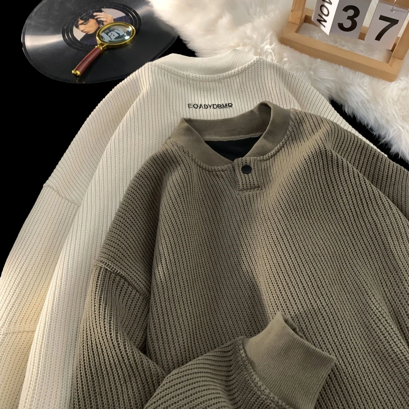 

Men's Knitted Sweater Spring Autumn Thi Warm Base Layer Loose Fit Comfortable Casual Sle Long Sve round Ne Top