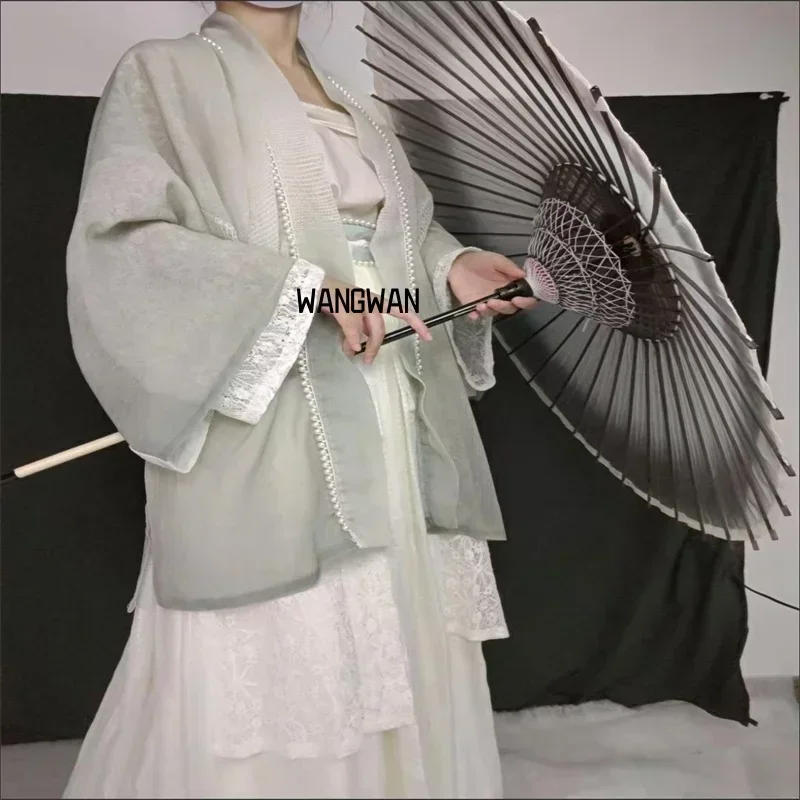 Japanese Long Handled Silk Umbrella White Gradient GrayOil Paper Hanfu Classical Photography Travel Prop, Cosplay Craft Parasol