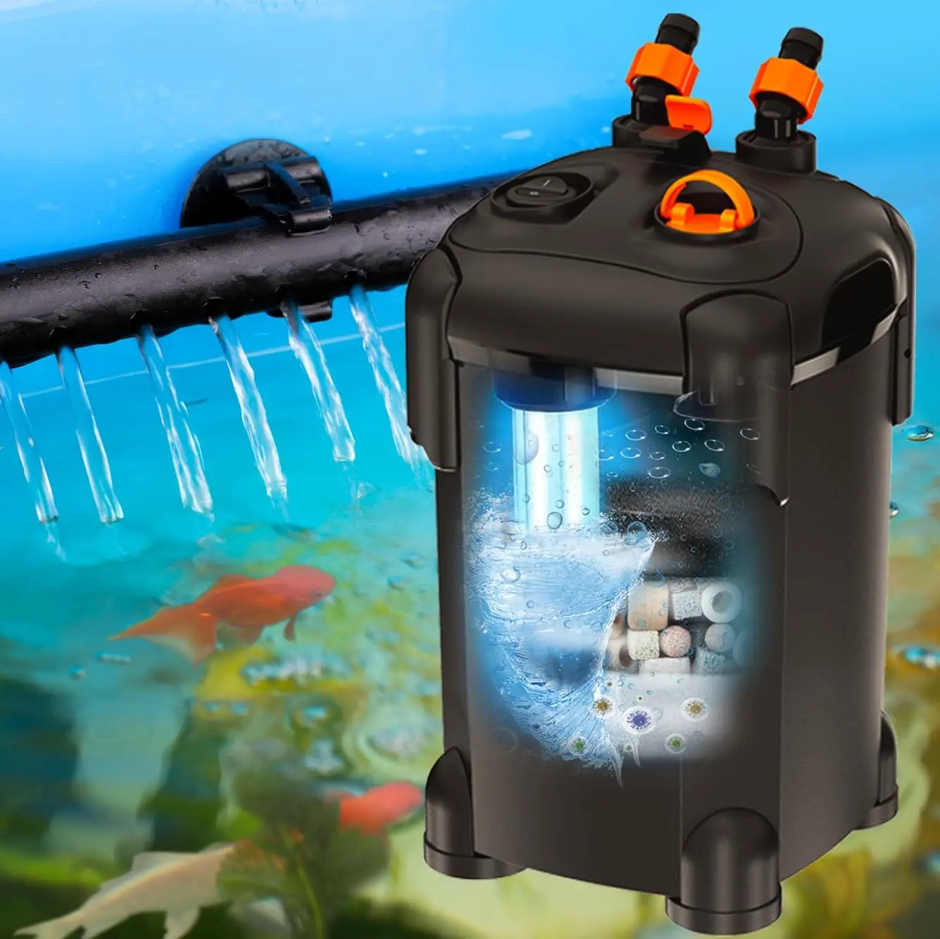 Filtro de recipiente para acuario, filtro UV para acuario, máquina de limpieza de agua verde, filtro de tanque de tortuga externo ultrasilencioso