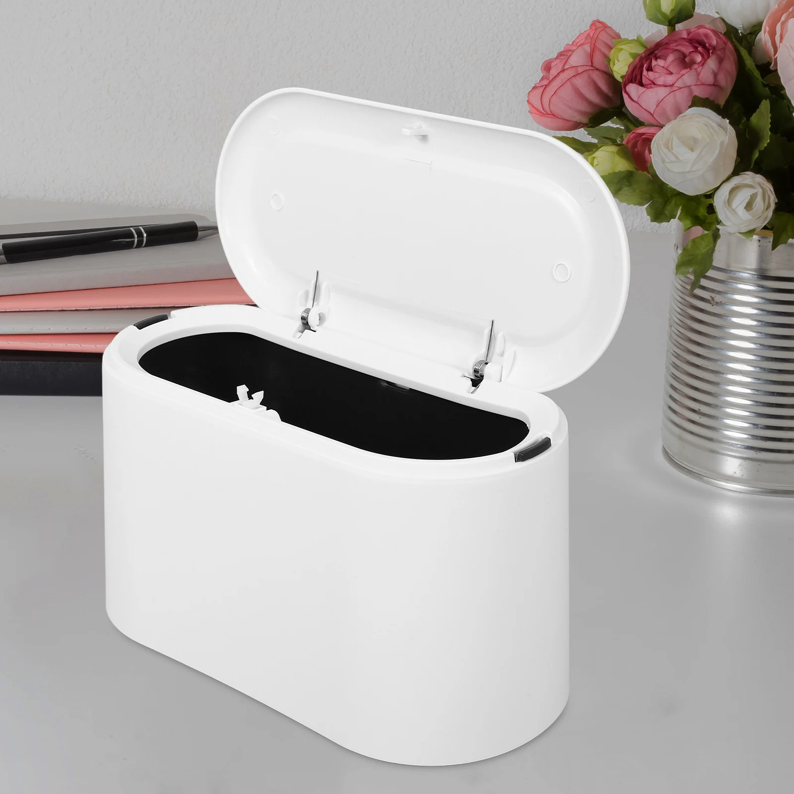 

Press Lid Trash Can Desktop Small Garbage Bin Compact Lidded Waste Container Multi-Function Tea Gum Wrappers Holder For Home