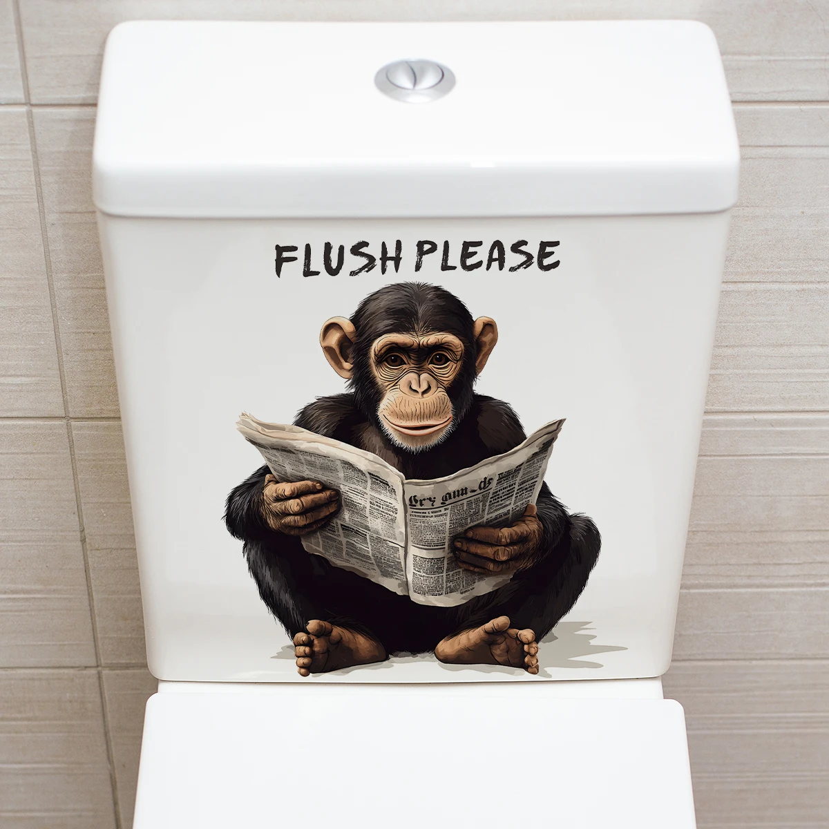 ملصق مرحاض لقراءة صحيفة الشمبانزي المضحكة والمبتكرة، ملصق "دافق يرجى" ذاتي اللصق لتزيين مرحاض الحمام