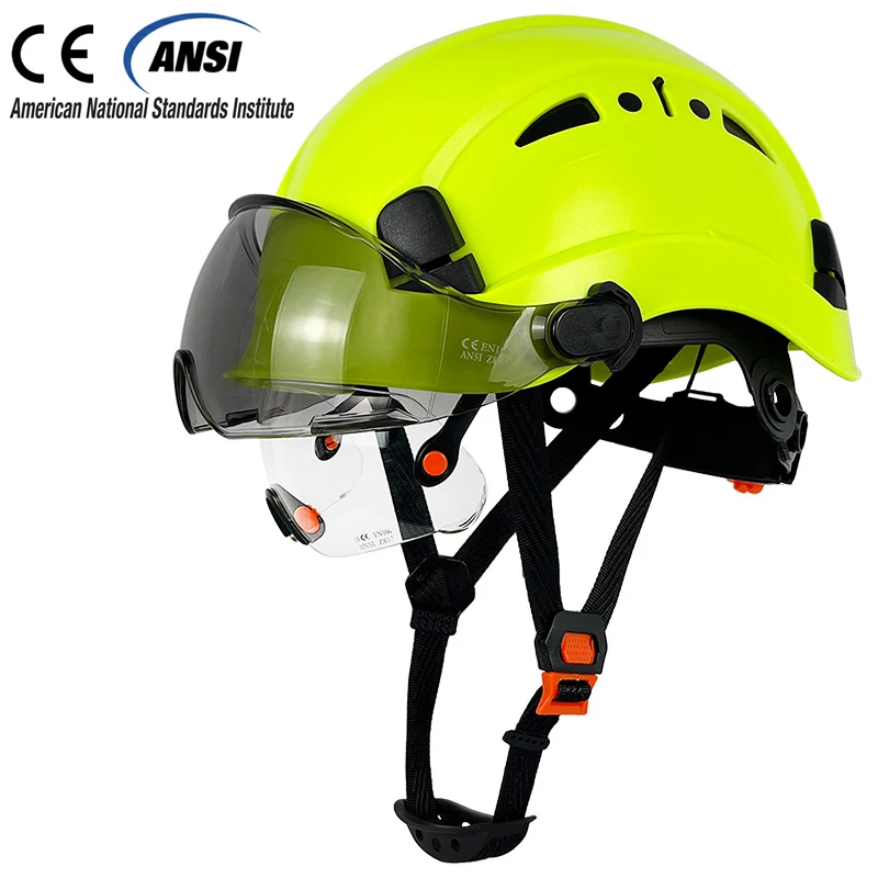 New Construction Safety Helmet With Visor Built In Goggle For Engineer ABS Hard Hat ANSI Industrial Work Cap Men Head Protection