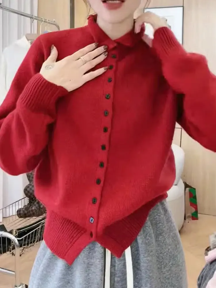 

Мягкий удобный вязаный кардиган с высоким воротником и одной пуговицей, повседневный универсальный длинный свеч Ele, уникальный цвет W...