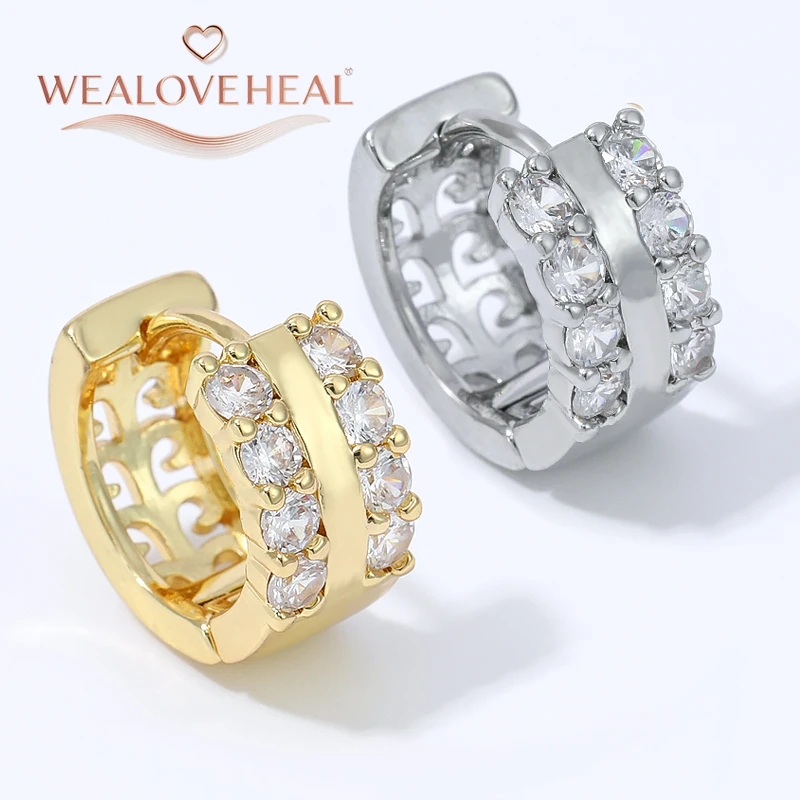 ohrringe, ohrringe damen, 1/2 Paar 18K vergoldete Messing-Ohrringe mit doppelter Reihe Zirkonia für Damen, ausgehöhlte, trendige Huggie-Creolen für Alltag und Party, Geschenk-Schmuck – Detail 16