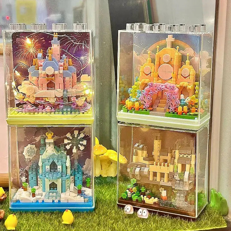 Fantasy Castle Villa Garden House Drawing Board Building Block DustCover Romantic Brick Potted Model Toy Christmas Gift For Girl