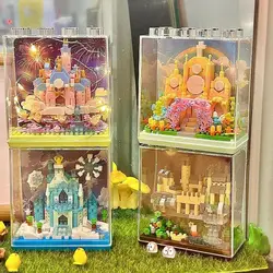 Fantasy Castle Villa Garden House Drawing Board Building Block DustCover Romantic Brick Potted Model Toy Christmas Gift For Girl