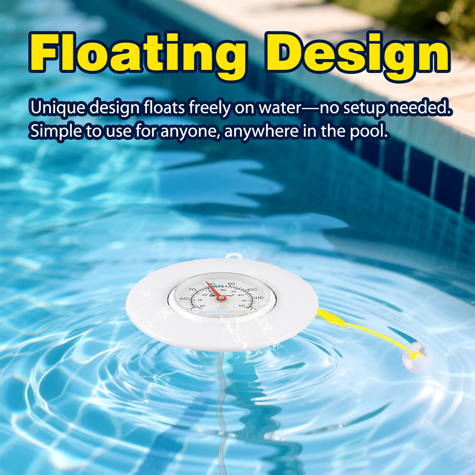 Floating Pool Thermometer Analog Swimming Pool Spa Hot Tub Water Temperature Gauge with Rope Suction Cup Fahrenheit Celsius