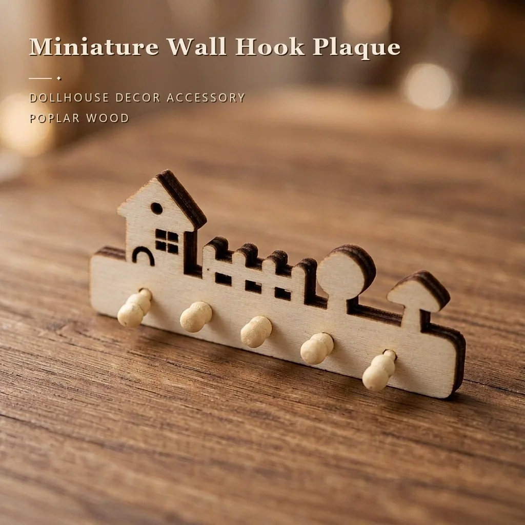 Mini Wooden Holder Rack with Hooks Miniature Wall Mounted Organizer Model Entryway Furniture Accessories Desktop Decoration