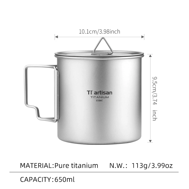 Tiartisan Outdoor Titanium Lichtgewicht Draagbare Thee Koffiekopje Opvouwbare Handgreep Camping Watermok voor Wandelen Reizen - afbeelding 1