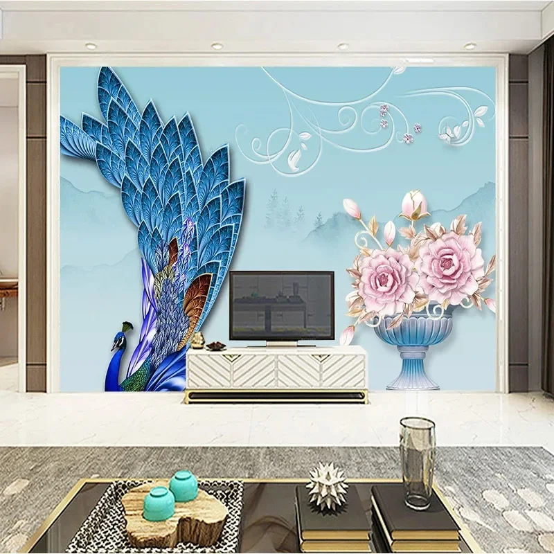 

Custom Any Size 3D Peacock Background Wallpaper For Bedroom Walls Decorative Painting Papel De Parede Home Décor Fresco Tapety