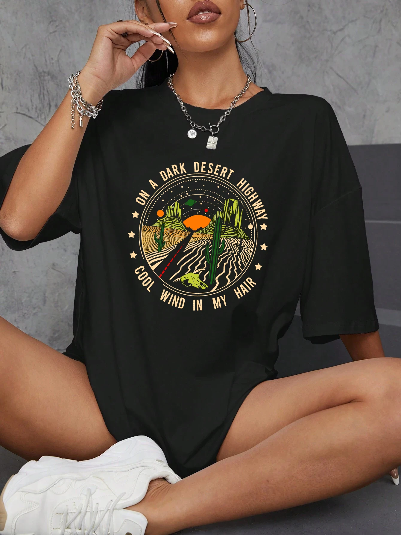 

Graphic & Letter Print Crew Neck Women Tshirt Breathable Short Sleeve Fashion Cool Streetwear Casual O-Neck