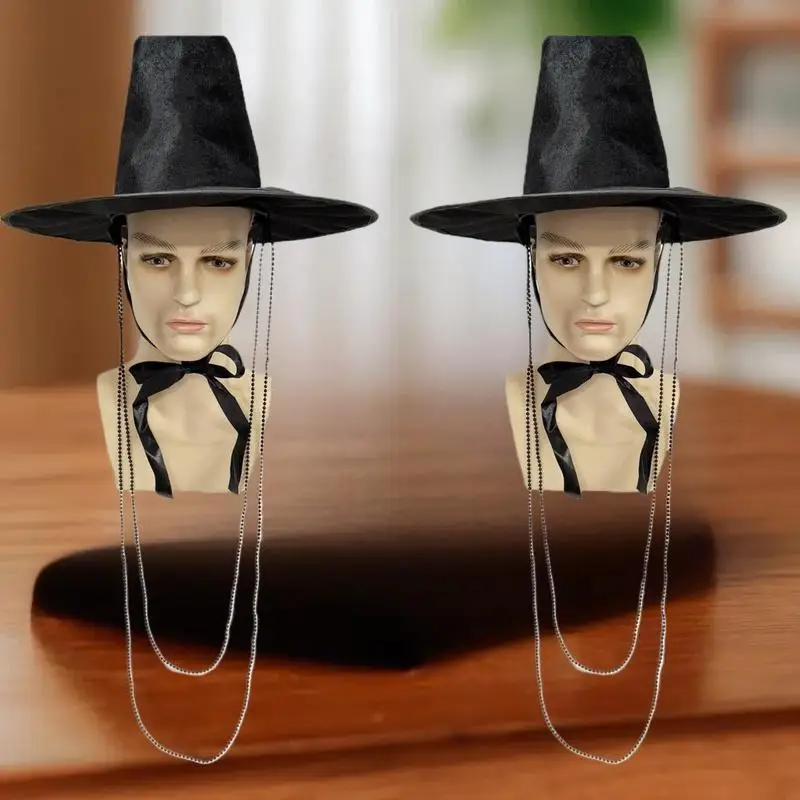 UV-Protective Korean Flat Top Hat in Black, Ming Dynasty Inspired, Ideal for Halloween Cosplay and Role-playing