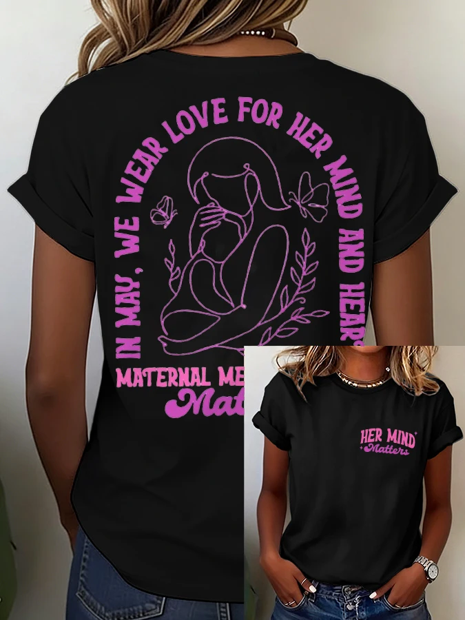 ilstile Women's Mental Health Print T-Shirts Short Sleeve  O Neck Female clothing Summer Black  Tops Casual Tees New Arrival