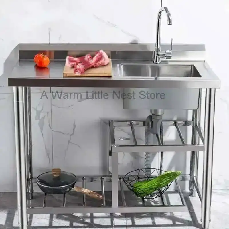 

Кухонная мойка из нержавеющей стали, интегрированная в столешницу, одинарная, с подставкой, для дома, с кронштейном