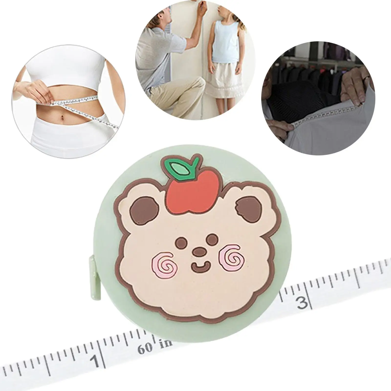 Compact Cartoon Retractable Measuring Tape 1.5m Plastic Body Tape for Bust Waist Hip Weight Loss Tracking Sewing Tailoring