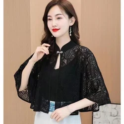 Spring Summer Shawl Coat Thin Scarf Long Sleeve Lace Temperament Cardigan Outwear Shoulder False Collar Out All-match Ponchos