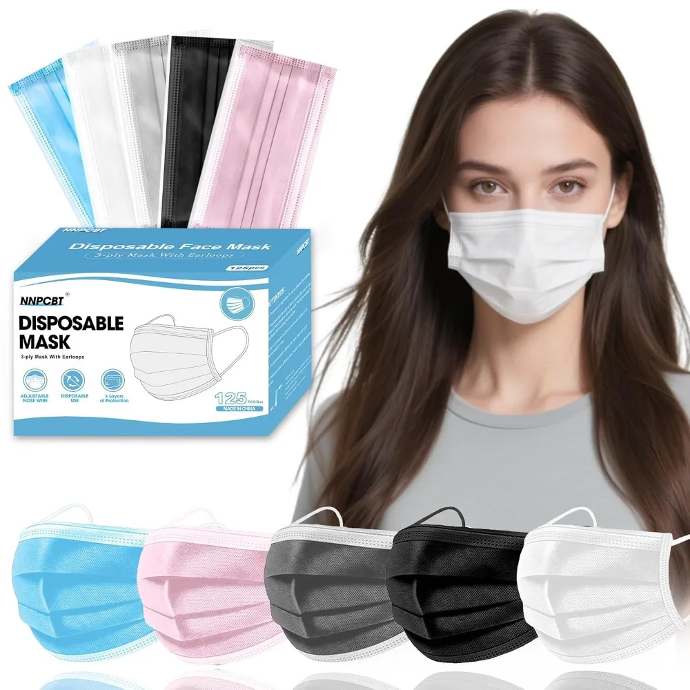 Colorful Disposable Face Masks 125 Pack Breathable