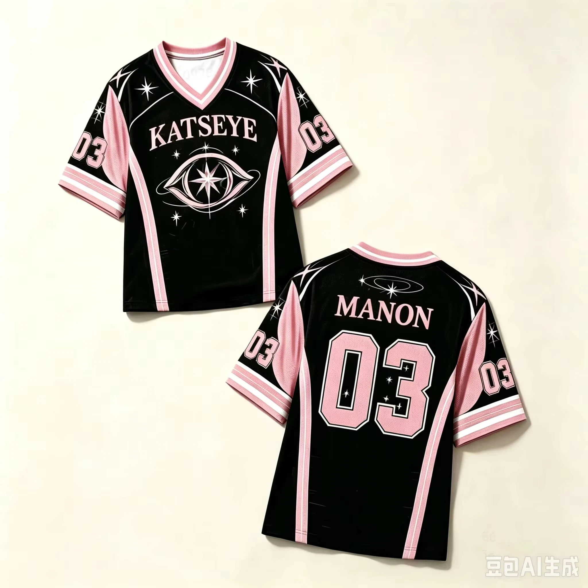 2026 Hot Sells Y2K KATSEYE Style Printed T-shirt Summer V‑Neck Fashion Short Sleeve Socce Suitable for Both Men and Women
