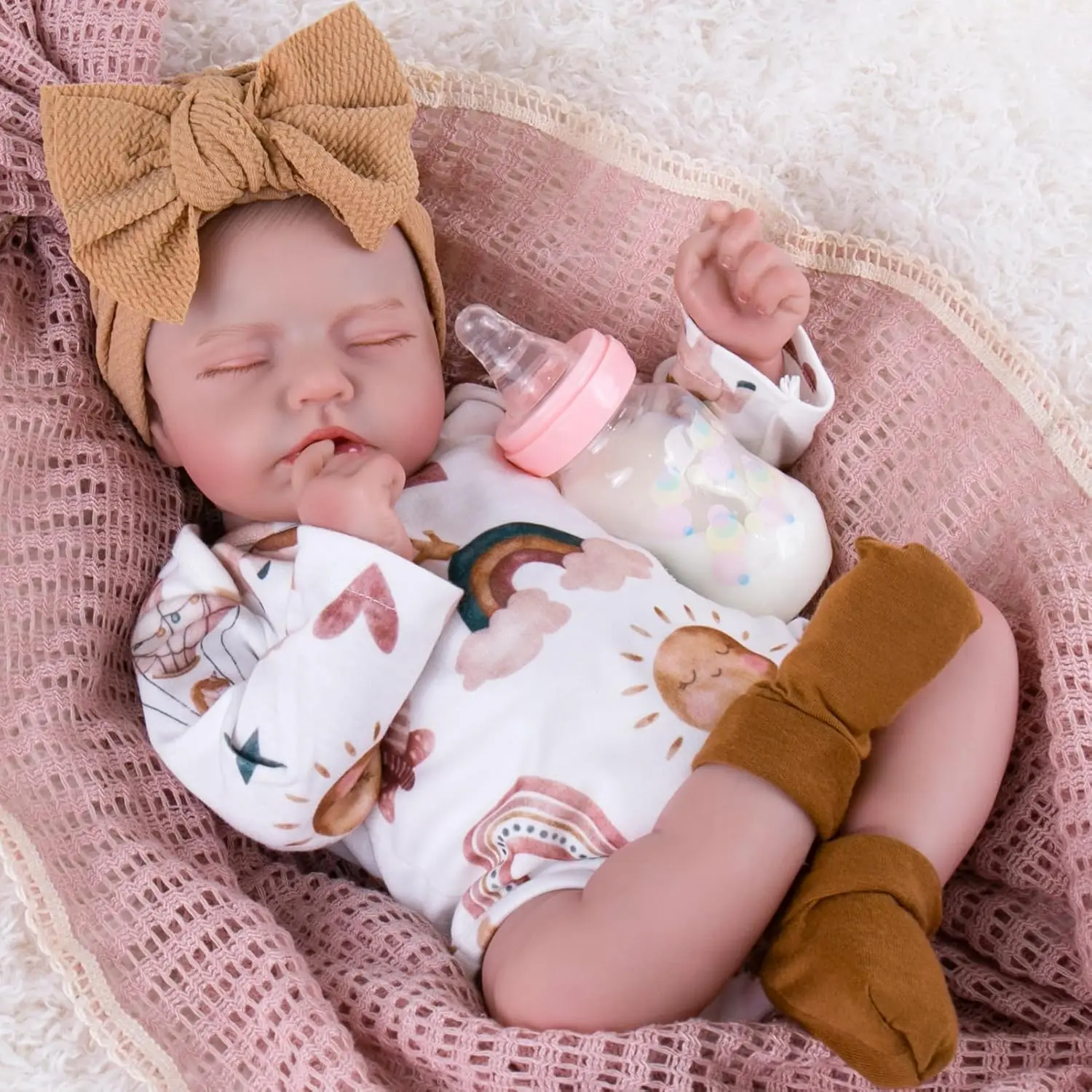 

Realistic Sleeping Newborn Baby Girl Doll with Rainbow Clothes, 20 Inches for Girls Age 3+